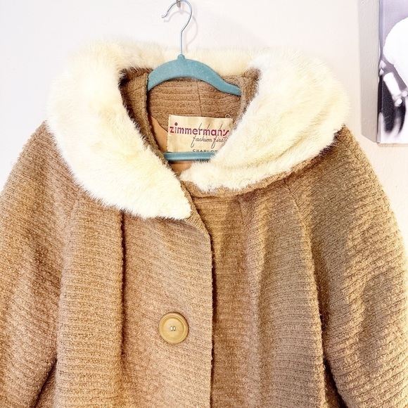 Vintage coat wool‎ blend 60's tan fur collar union label made in USA - Picture 2 of 13